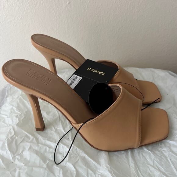 Forever 21 Shoes - Forever 21 Tab Beige Faux Leather Stiletto Heel 10 Wide